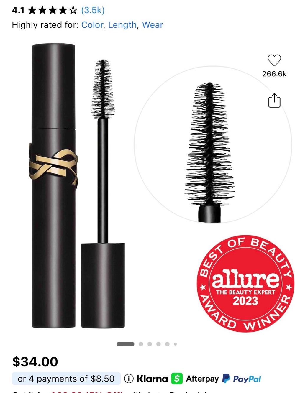 Yves Saint Laurent YSL Lash Clash Volume Extreme Mascara in Noir Black.